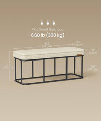 VASAGLE Storage Entryway Ottoman Bench Synthetic Leather Mid-Century Modern w/ Steel Frame - Cream White