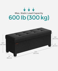 SONGMICS 43" Storage Ottoman Bench Foldable Foot Rest w/ Legs - Black