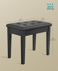 SONGMICS Piano Bench with Padded Cushion and Storage Compartment - Black