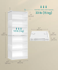 SONGMICS Hanging Closet Organizer 6-Tier Fabric Storage Shelf w/ Side Pockets - Cloud White