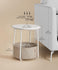 VASAGLE Small Round Side End Table Modern Nightstand w/ Fabric Basket - Matte White / Brown
