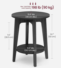 VASAGLE 2-Tier Small Round End Table Nightstand w/ Tapered Legs Set of 2 - Charcoal Gray