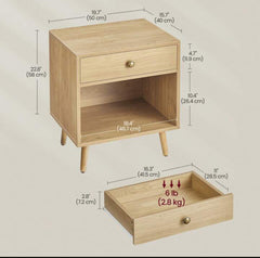 VASAGLE Nightstand Small Bedside Table w/ Drawer Open Compartment - Natural Beige