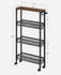 VASAGLE Slim Rolling Cart 4-Tier Narrow Storage Cart w/ Handle - Brown