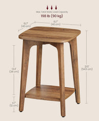 VASAGLE 2-Tier Small Square End Table Nightstand w/ Tapered Legs - Honey Brown