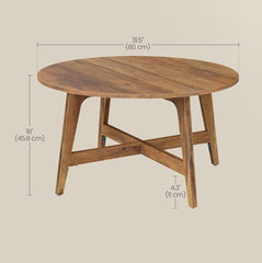 VASAGLE 31.5" Round Coffee Center Table Tapered Legs - Honey Brown