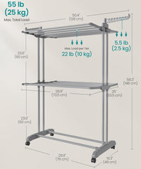 SONGMICS 53" Clothes Drying Rack 3-Tier Foldable Laundry - Dove Gray
