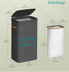 SONGMICS 26.4 Gal Laundry Basket Hamper w/ Lid and Handles - Dark Gray