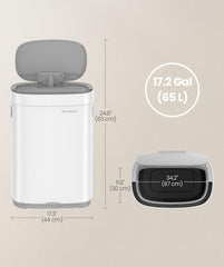 SONGMICS 17.2-Gallon (65 L) Motion Sensor Garbage Can Stainless Steel Trash Bin Ozone Odor Control - Cloud White