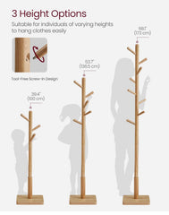 VASAGLE Solid Wood Coat Tree Rack Free Standing Hall with 8 Hooks - Natural Beige