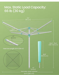 SONGMICS Umbrella Drying Rack Retractable Outdoor Height Adjustable - Silver / Green