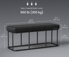 VASAGLE Storage Entryway Ottoman Bench Synthetic Leather Mid-Century Modern w/ Steel Frame - Black