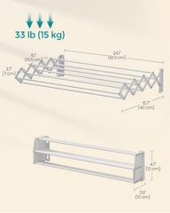 SONGMICS Clothes Drying Rack Wall-Mounted Drying Rack Clothing - White