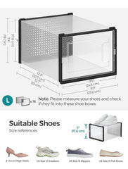 SONGMICS Shoe Boxes Storage Organizers Stackable Clear Plastic Boxes Pack of 18 - Black