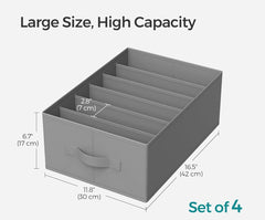 SONGMICS Large Size Wardrobe Clothes 6-Compartment Foldable Drawer Organizers w/ Handles Set of 4 - Gray