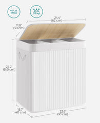 SONGMICS 39.6 Gallons (150L) Laundry Hamper 3-Section Basket Hamper w/ Lid - White