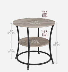VASAGLE 21.7" Round Side Table 2-Tier End Nightstand w/ Steel Frame - Greige