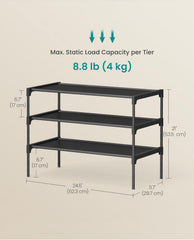 SONGMICS 3-Tier Shoe Storage Rack Organizer w/ Non-Woven Fabric Shelves - Ink Black