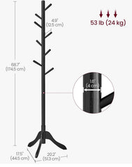 VASAGLE Solid Wood Free Standing Tree-Shaped Coat Rack with 8 Hooks - Black