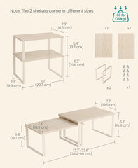 SONGMICS Cabinet Organizer Shelf Kitchen Counter Shelves Storage Rack Stackable Set of 2 - Cream White