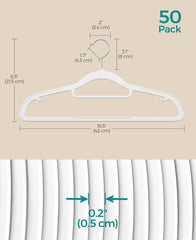 SONGMICS Pack of 50 Coat Hangers Space-Saving Plastic Clothes Hangers - White / Purple