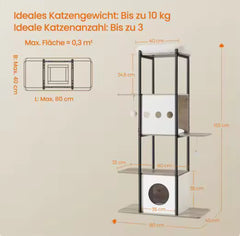 Fendrea Cat Tree 5 Tier Tower w/ Scratching Post Large Scratch Mat Modern - Greige