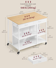 VASAGLE Kitchen Rolling Island Mobile Cart w/ Storage on Wheels - Oak Beige