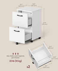 VASAGLE 2-Drawer File Cabinet Small Rolling Filing Printer Stand w/ Wheels - White