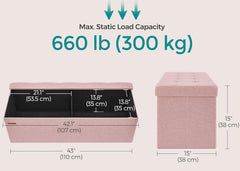 SONGMICS 43" Folding Storage Ottoman Bench Foot Rest - Jelly Pink