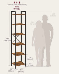 VASAGLE 6-Tier Bookshelf Bookcase with Steel Frame Book Shelf - Brown