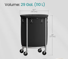 SONGMICS 29-Gallon (110 L) Laundry Basket Rolling Round Heavy-Duty w/ Wheels- Black