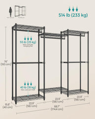 SONGMICS 68.7" Heavy-Duty Clothes Clothing Rack Portable Closet w/ Adjustable Mesh Shelves - Black