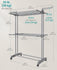 SONGMICS 58.3" Tall Clothes Drying Rack 3-Tier Foldable Laundry Rack w/ Wheels - Gray