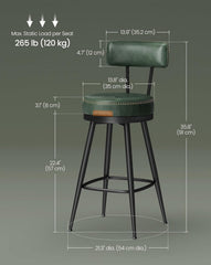 VASAGLE 25.6" Bar Stools Swivel Counter Height w/ Back Mid-Century Modern Set of 2 - Green