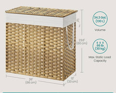 SONGMICS 130L Laundry Hamper Basket 2 Secitonal w/ Removable Liner Bags and Lid