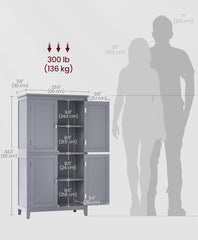 VASAGLE Floor Storage Cabinet Freestanding Unit Adjustable Shelves w/4 Doors - Gray