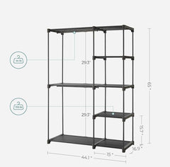 SONGMICS 44" Portable Freestanding Closet Organizer Clothes Rack w/ Shelves - Black