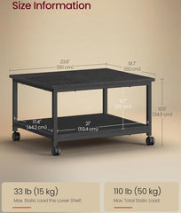 VASAGLE Printer Stand Rolling Cart Under Desk Table Mobile w/ Lockable Wheels - Black