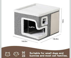 Cat House for Indoor Cats Covered Cave Bed w/ Scratch Pad - Gray