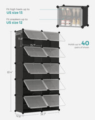 SONGMICS Shoe Rack Organizer 10-Tier Storage Cabinet Entryway Holds 40 Pairs - Ink Black