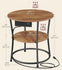 VASAGLE 21.7" Round Side 2-Tier End Table w/ Power Outlets w/ Steel Frame - Honey Brown