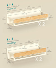 SONGMICS Magnetic Bamboo Spice Rack 2 Large and 2 Small Kitchen Shelves - Cream White