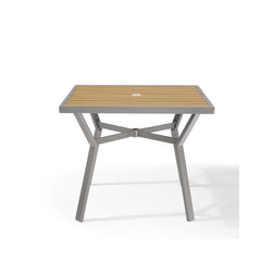 SONGMICS Square Dining Table Patio Table w/ Umbrella Hole 28"W X 28"L X 41.5"H - White / Beige