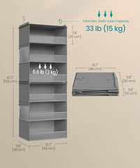SONGMICS Hanging Closet Organizers 6-Tier Fabric Storage Shelf w/ Side Pockets Set of 2 - Gray