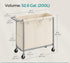 Songmic 52.8 Gallons (200 L) Laundry Basket w/ Wheels 3-Section Rolling Hamper - Cream White
