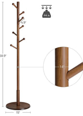 VASAGLE Solid Wood Coat Rack Free Standing Hall Tree w/ Hooks - Walnut
