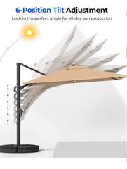 HOMSHADE 10' x 10' Solar LED Cantilver Patio Umbrella with Base - Beige