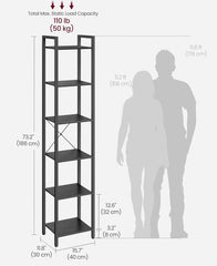 VASAGLE 6-Tier Bookshelf Bookcase w/ Steel Frame Industial Style - Black