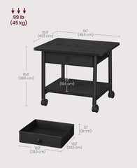 VASAGLE 2 Tier Printer Stand w/ Locking Wheels Industrial Mobile Cart w/ Draw - Black