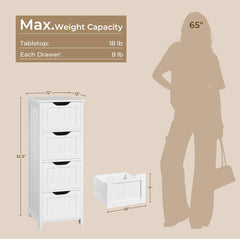 VASAGLE Bathroom Cabinet Storage w/ 4 Drawers - White